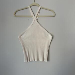 T.La by Anthropologie Cream Ribbed Halter Tank – Size XS/S